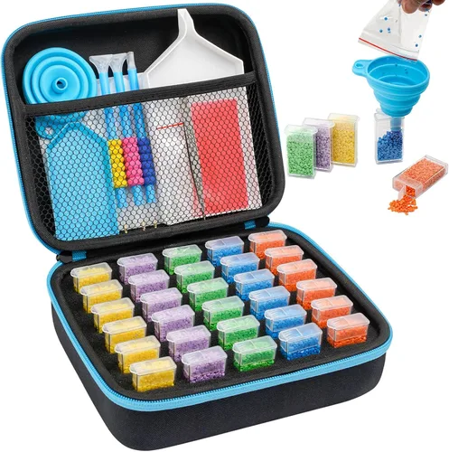 Vista 10 de MoeeBtee Contenedores de almacenamiento de pintura de diamantes, 30 ranuras, accesorios de pintura de diamantes con herramientas para organizador