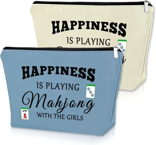 Vista 13 de Sazuwu Mahjong - Bolsa de maquillaje divertida para mujer, 2 piezas beige., Viaje, único