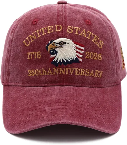 Vista 11 de Gorra del 250º Aniversario de EE. UU. Estados Unidos Gorra del Aniversario de 250 Años Americano con Bordado Patriótico de Águila Gorra de Béisbol