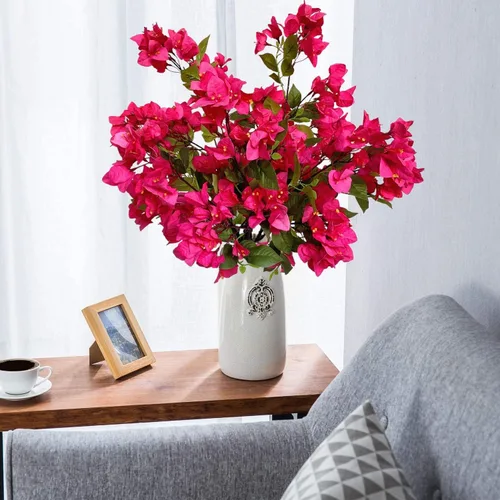 Vista 4 de Paquete de 8 tallos de flores artificiales, ramas de buganvilla de seda para centros de mesa de boda, camino de mesa, decoración