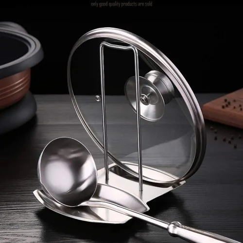 Vista 3 de Estante para Reposo de Tapas y Cucharas, Soporte Organizador de Acero Inoxidable 304 para Tapas de Ollas y Sartenes, ZYLONE Organizador