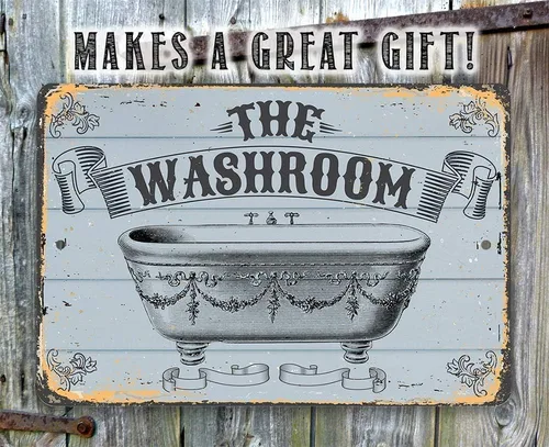 Vista 7 de Letrero de metal – The Washroom – Letrero de metal duradero – Uso en interiores y exteriores – Gran decoración de baño y regalo de menos de $20