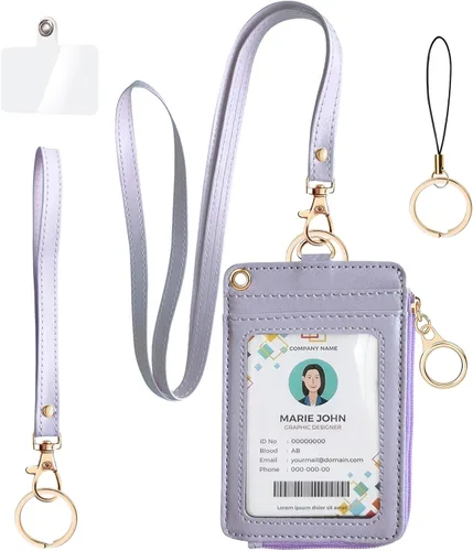 Vista 8 de bolimoss Portatarjetas de identificación 2 en 1 y cartera con cordón para mujer, soporte vertical de cuero para tarjetas de identificación