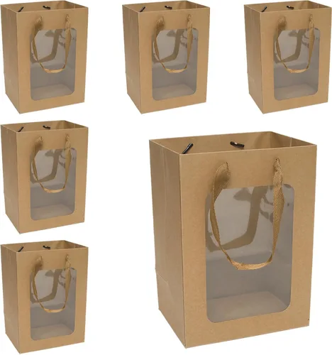 Vista 7 de Mormchlots 6 bolsas de regalo de papel kraft negro con ventana transparente