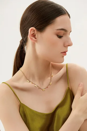 Vista 4 de YADUDA Collar rectangular de oro chapado en oro de 14 quilates, delicado collar de oro para mujer a la moda, chapado en oro, No es una piedra