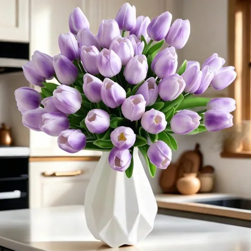 Vista 13 de Tulipanes artificiales de 12 piezas, de tacto real, tulipanes falsos de poliuretano, arreglo floral en ramo para decoración de fiesta en el hogar
