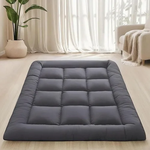 Vista 9 de Colchón japonés plegable y portátil, colchón de futón enrollable de 3 pulgadas, tapete de tatami negro para adultos y niños, espuma viscoelástica