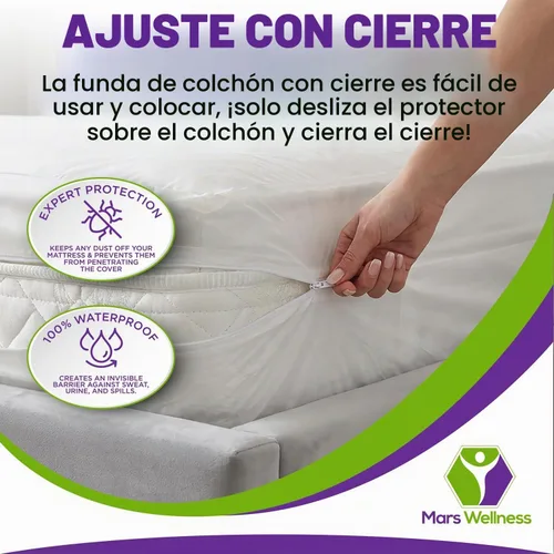 Vista 5 de Mars Wellness Protector y funda de colchón de vinilo impermeable, funda de colchón blanca con cremallera, funda de colchón para chinches, 1 paquete