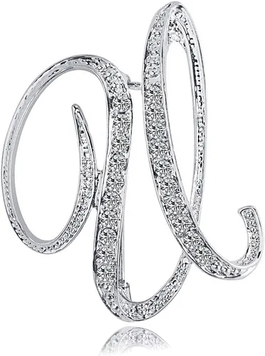 Vista 15 de ETHOON Broche de letras con inicial de diamantes de imitación para mujer, manualidades, plateado A-Z