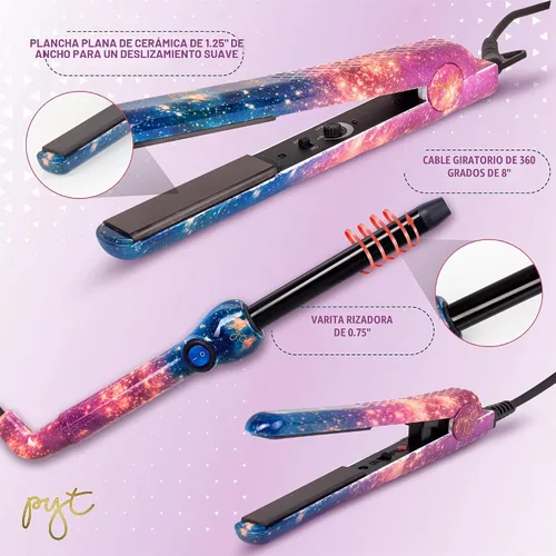 Vista 3 de PYT Lola Tool Kit 1.25 Plancha Plana 1 Varita Curling 0.748 in 1 Mini Plancha De Pelo