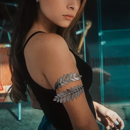 Vista 5 de RechicGu Pulsera de Hoja de Árbol de Navidad Brazalete de Brazo Superior Abrazadera Pulsera de Broche Pulsera de Brazalete Romano Griego Laurel