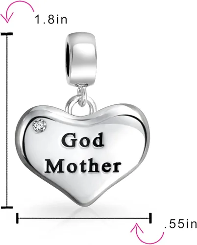 Vista 3 de Dije de cuentas colgantes de corazón para abuela, diseño de corazón de la abuela, para abuela, acento de cristal oxidado, plata de ley 925, pulsera