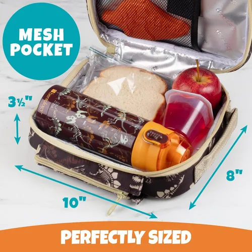 Vista 5 de Bentology Kit de lonchera aislada con botella de agua reutilizable de acero inoxidable y bolsa de hielo duro para congelador, mini bolsa térmica Dino