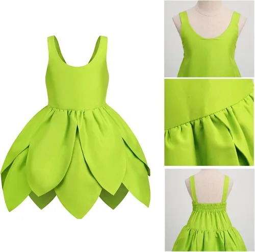 Vista 4 de Disfraz de princesa Tinkerbell para niñas, vestido de hadas del bosque con alas de Halloween, traje para bebé niña