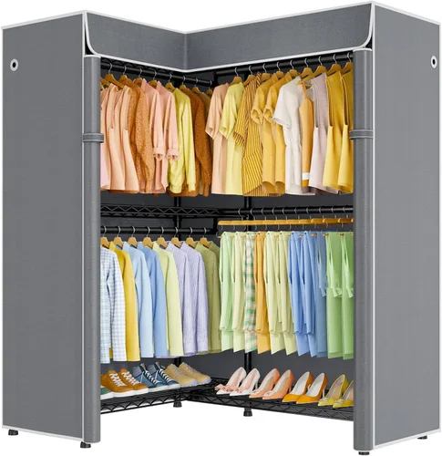 Vista 18 de ULIFHOME E15C Pro - Perchero en forma de L para esquina, perchero independiente para colgar ropa, sistema de armario resistente de 48.8 pulgadas