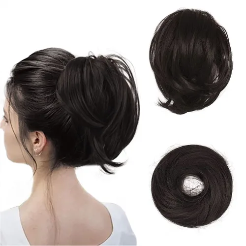 Vista 14 de BARSDAR Extensiones de Moño de Cabello Liso - Extensiones de Moño de Cola de Caballo Corta y Lisa para Mujeres, Coleteros de Moño de Cabello