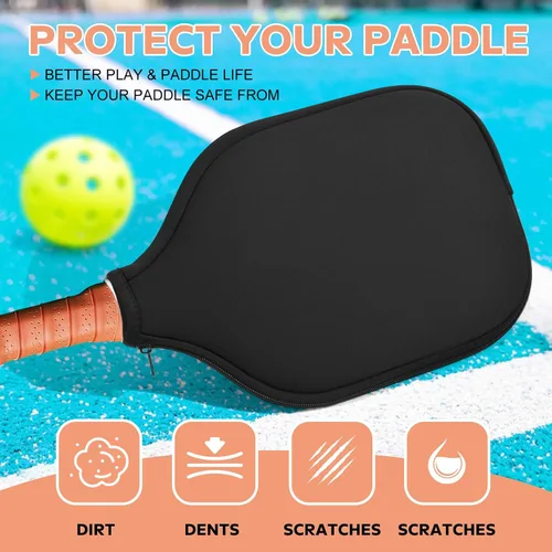 Vista 5 de 2 Pcs Pickleball Paddle Covers, Universal Case Size - 8.6 x 12.2 inches Zippered Racket Sleeve, Durable Neoprene Paddle Cover, Paddle Storage Bag