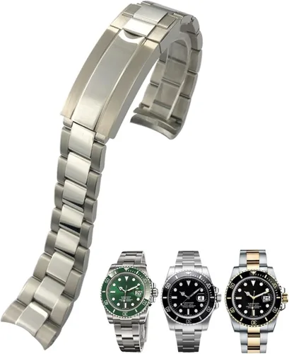 Vista 8 de Wscebck Correa de reloj de acero inoxidable 316L de alta calidad de 0.787 pulgadas, con extremo curvado, ajuste para Rolex Submariner, correa
