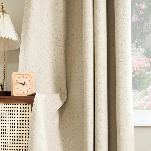 Vista 7 de H.VERSAILTEX Cortinas 100% opacas con aspecto de lino para dormitorio, bloqueo de luz completa, bolsillo para barra, cortinas de ventana gruesas