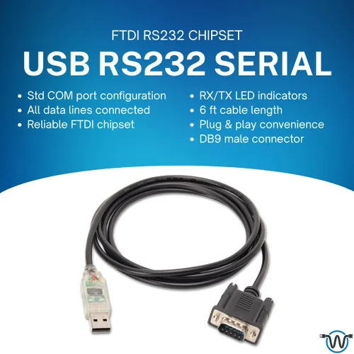 Vista 2 de Wirenest Adaptador USB a serie DB9M FTDI - Apretón de manos de hardware completo