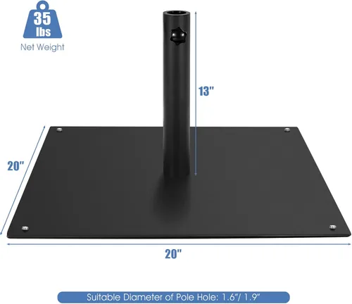 Vista 9 de HAPPYGRILL Base de sombrilla de patio de 20 pulgadas, soporte cuadrado de 35 libras para sombrilla de mercado al aire libre con 4 almohadillas
