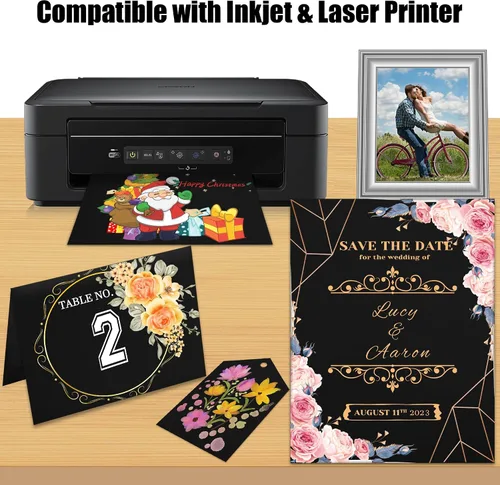 Vista 3 de 25 hojas de papel de cartulina negro 8.5'' x 11'', 250 g/m²/92 lb papel grueso para álbum de recortes, invitaciones, impresión y tarjetas DIY
