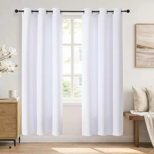 Vista 37 de Simplebrand Cortinas blancas puras de 96 pulgadas de largo para oscurecer la habitación, juego de 2 paneles para dormitorio/sala de estar, bloqueo