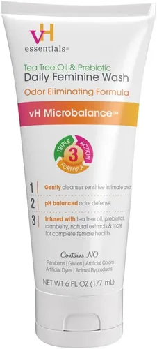 Vista 5 de vH essentials Probióticos con prebióticos y arándanos suplemento de salud femenina y lavado femenino diario equilibrado de ph, aceite de árbol de té