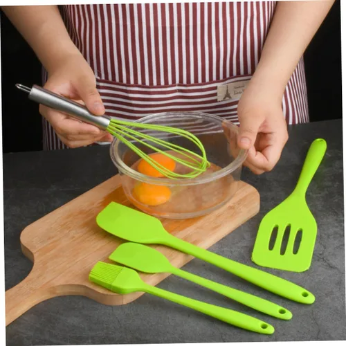 Vista 8 de TOYANDONA 5pcs Silicone Baking Utensil Set Non-stick Kitchen Cooking Tools Heat Resistant Green Household Kitchenware with Stainless Steel Handles