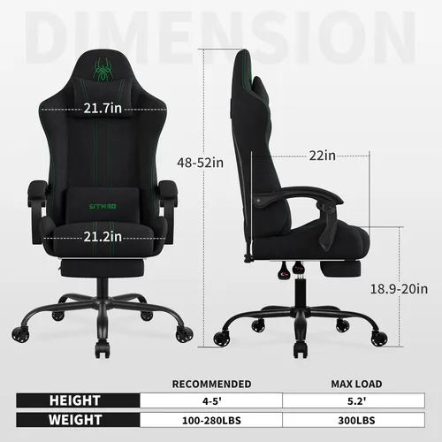 Vista 3 de Fabric Gaming Chair with Footrest, Big Tall Reclining Ergonomic Chair