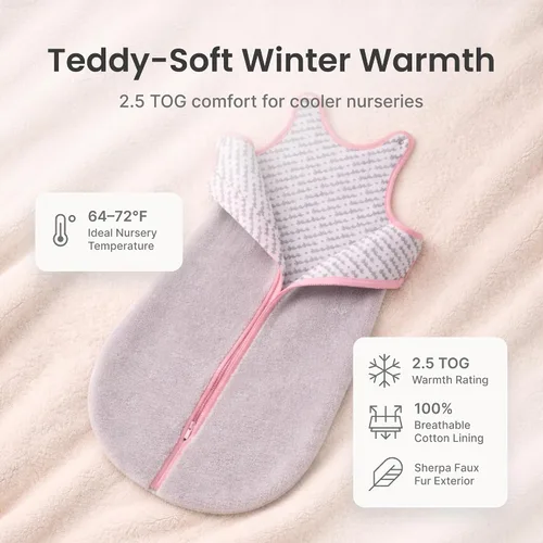Vista 3 de baby deedee Sleep Nest Teddy Saco de Dormir para Bebé, Gris Bubble Gum, Pequeño (0-6 Mes) (168)