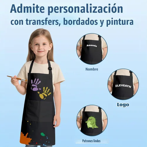 Vista 8 de Paquete de 30 delantales infantiles a granel con bolsillos para 30 unidades de color negro