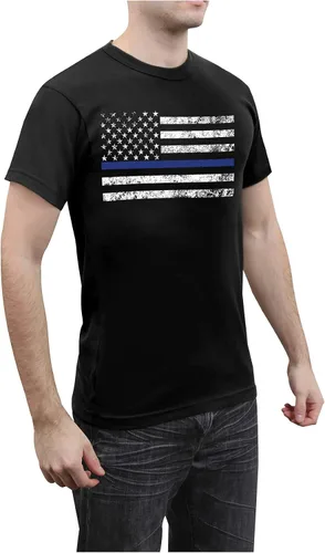 Vista 3 de Rothco Camiseta azul fina para hombre con la bandera de Estados Unidos TBL Support Police Officers Shirt