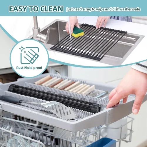 Vista 5 de Ohuhu Escurreplatos Enrollables, 16.5" L x 13" A Escurridor de Platos Sobre el Fregadero Estante de Secado Organizador de Fregadero de Cocina