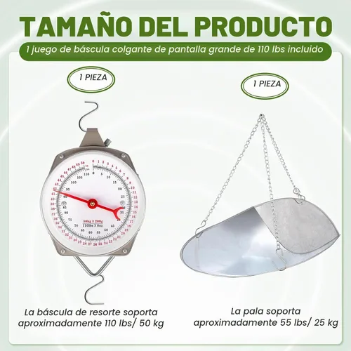 Vista 2 de Tellegloww 1 Juego de 110 lbs Balanza Colgante con Pantalla Grande y Cucharón para Cocina, Balanza de Dial Pesada en Plata, Balanza de Primavera
