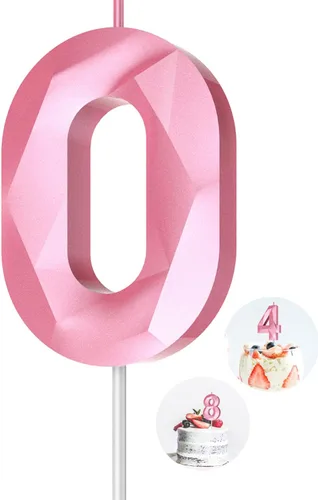 Vista 100 de Velas de cumpleaños con números (0 velas negras), forma de diamante 3D, decoración de pastel de feliz cumpleaños para niños y hombres, cumpleaños
