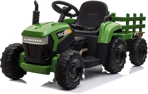 Vista 11 de TOBBI - Tractor de juguete a batería de 12 V con remolque color verde, rosado y rojo