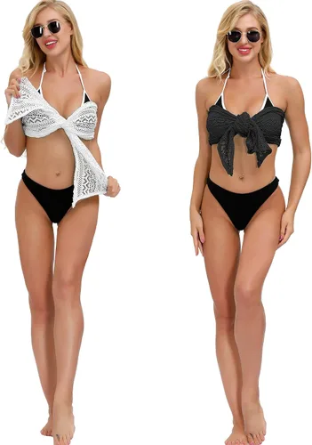 Vista 3 de SATINIOR Traje de baño para mujer pareo abrigo ropa de playa encaje verano bikini cubre