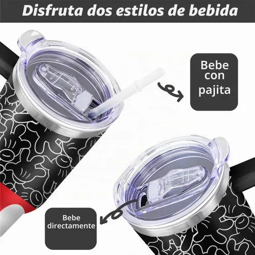 Vista 4 de Sunmdecor Vaso de 40 oz con asa y pajitas de silicona, vaso aislado para café con asa, vaso de 40 oz con asa Diseño-01