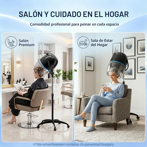 Vista 2 de JupiterForce Secador de pelo profesional con capucha de 1300 W, ajustable, capó de pie, con ruedas rodantes, para el hogar, salón, spa