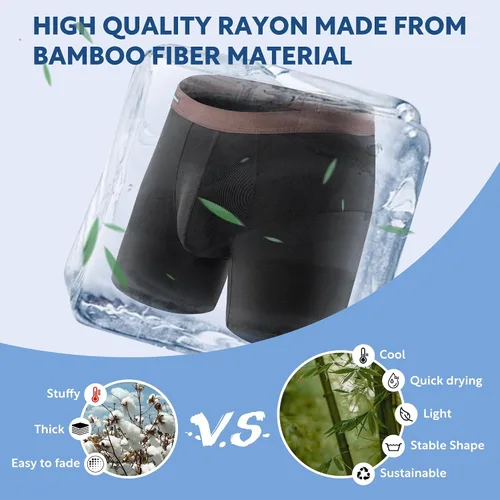 Vista 3 de DAVID ARCHY Calzoncillos tipo bóxer para hombre, paquete de 3 unidades, rayón hecho de bambú, ropa interior fresca con bolsa de soporte 3D, suave