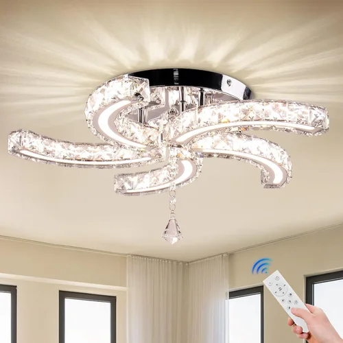 Vista 10 de Lámpara de Araña de Cristal Regulable de 11.8", Luz de Techo de Cristal, Lámparas de Araña Modernas de Montaje al Ras, Lámpara de Techo