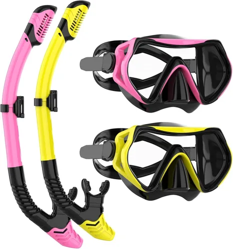 Vista 12 de Equipo de esnórquel para adultos, juego de máscara de esnórquel JRing con vidrio templado de 180 grados, gafas antivaho para buceo, esnórquel