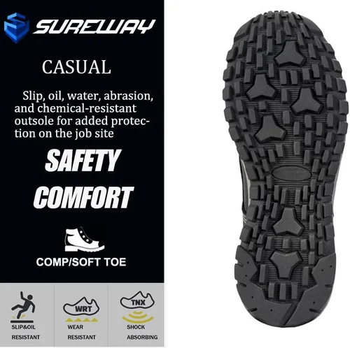 Vista 5 de SUREWAY Men's Lightweight Casual Soft Toe Work Boot - Moc Toe, Men's Construction Industry Safety Wedge Work Boot/Shoe - Black, Comfort Insole