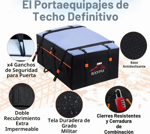 Vista 4 de RoofPax Bolsa de transporte de carga extra impermeable para techo de 15 cft, doble cremallera resistente a la intemperie, alfombrilla integrada, 10