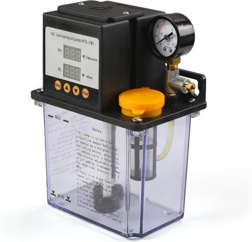 Vista 2 de Bomba de lubricación automática de 1L Bomba de aceite CNC de 110 V con manómetro, engrasador eléctrico con temporizador digital para torno y molino