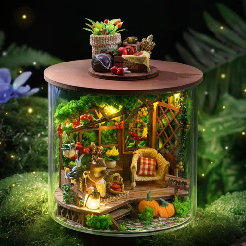 Vista 2 de Kit de casa de muñecas en miniatura y muebles, modelo de casa de muñecas en 3D con cubierta a prueba de polvo y LED, idea creativa de habitación