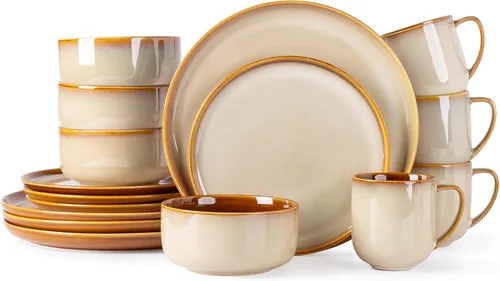 Vista 28 de LERATIO - Juego de vajilla de cerámica para 4, juego de 12 piezas de platos y cuencos de porcelana, platos y cuencos resistentes a los arañazos
