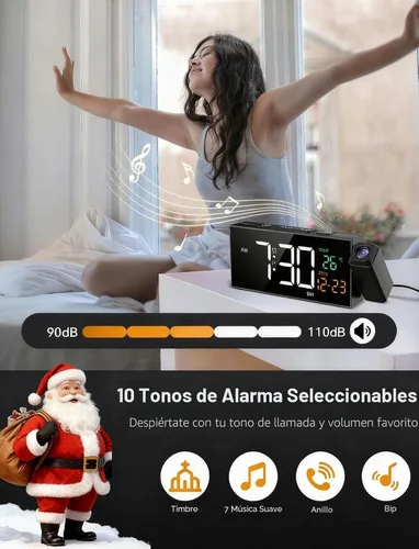 Vista 3 de Netzu Reloj de proyección para techo de dormitorio, despertador, color Blanco y RGB
