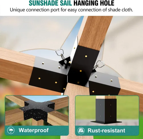 Vista 2 de Kit de pérgola - Soportes de 5 vías para vigas de madera de 4 x 4 pulgadas, cenadores, patio y cobertizos